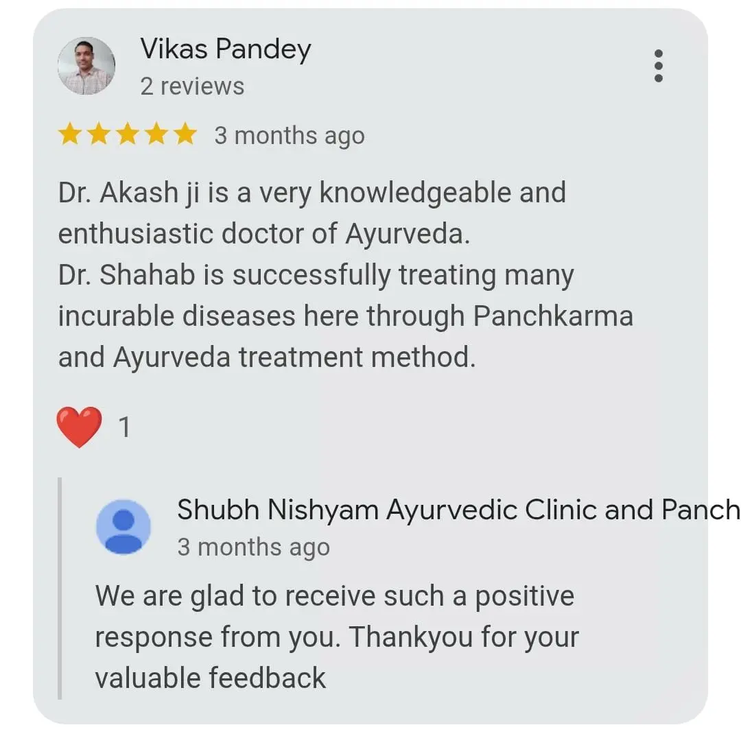 Patient feedback for Dr. Akash Upadhyay – Panchkarma treatment review