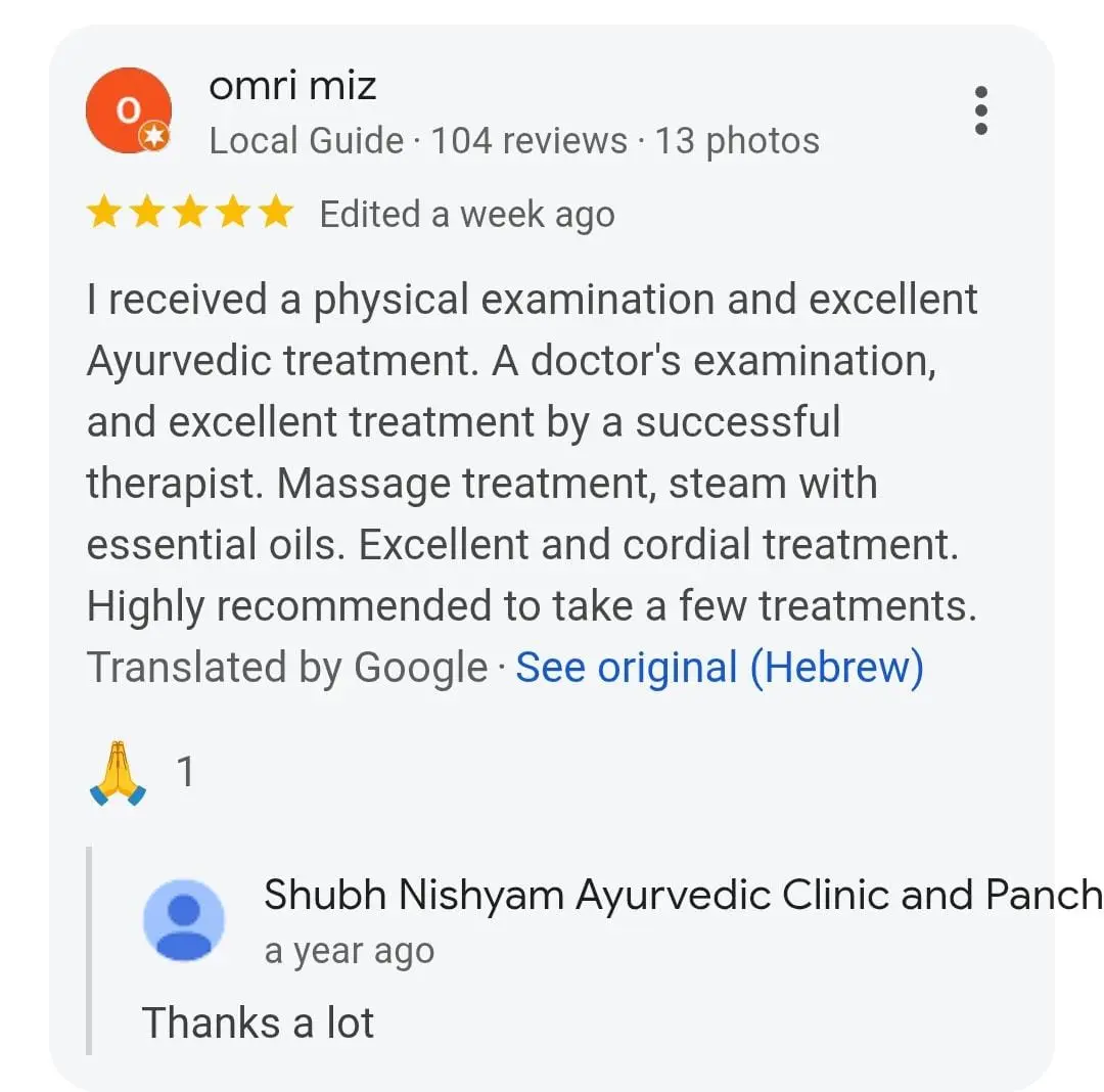 Client feedback for Ayurvedic Panchkarma treatment in Lucknow