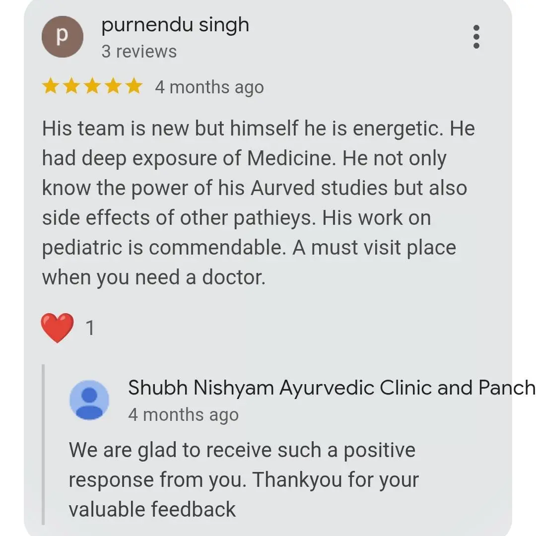 Ayurvedic treatment review from clinic patient